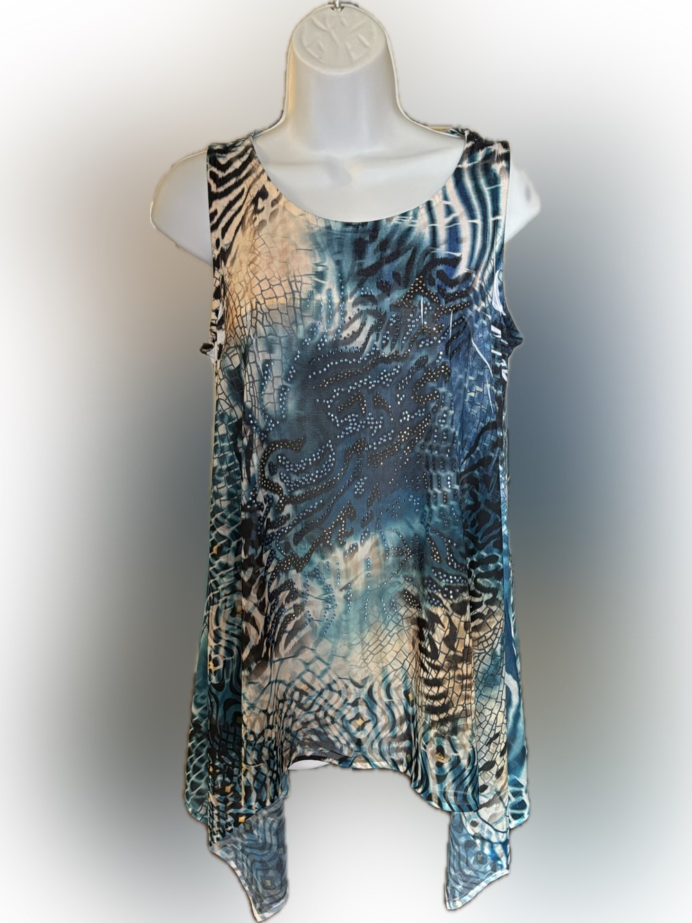 S-Twelve Y2K Boho Tie Dye Asymmetrical Tank Size Small